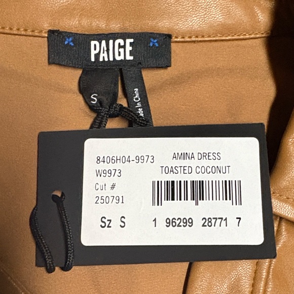 Paige Amina Toasted Coconut Faux Leather Mini Dress Small NWT - Picture 6 of 8